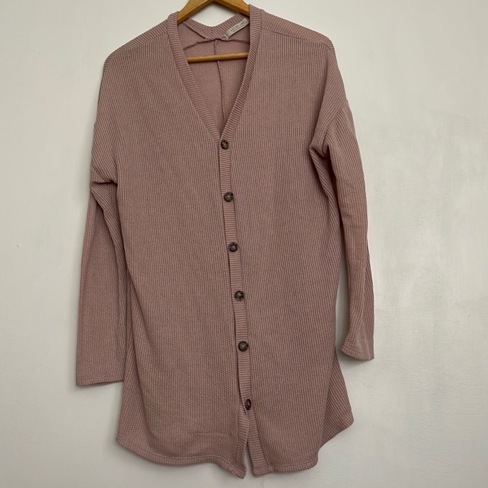 Active USA Button Up Waffle Cardigan Dust Pink.